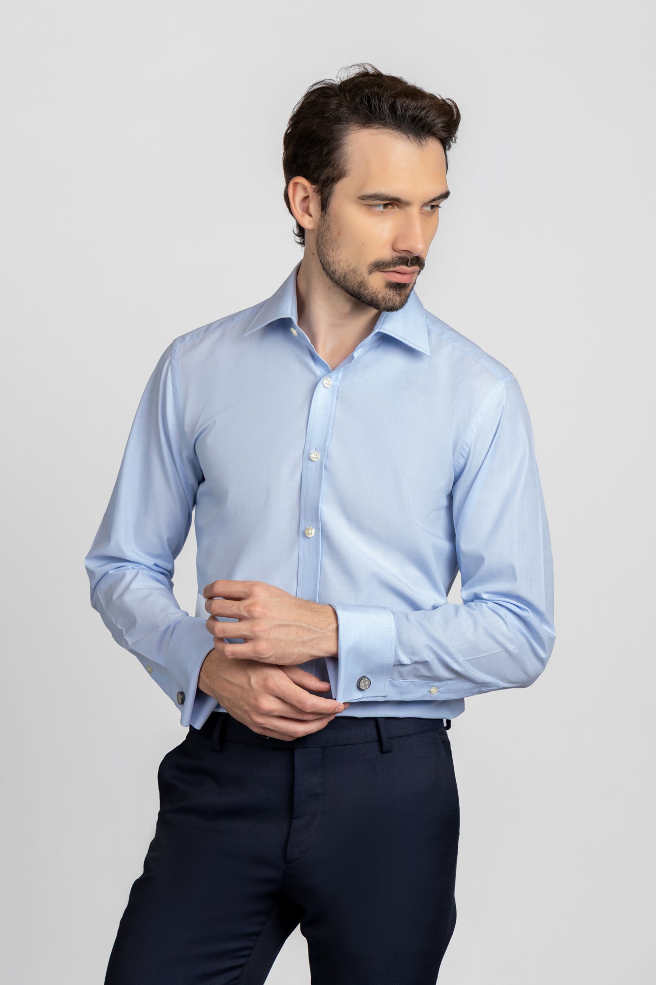 Light Blue Filafil Double Cuff Shirt - Regular Fit