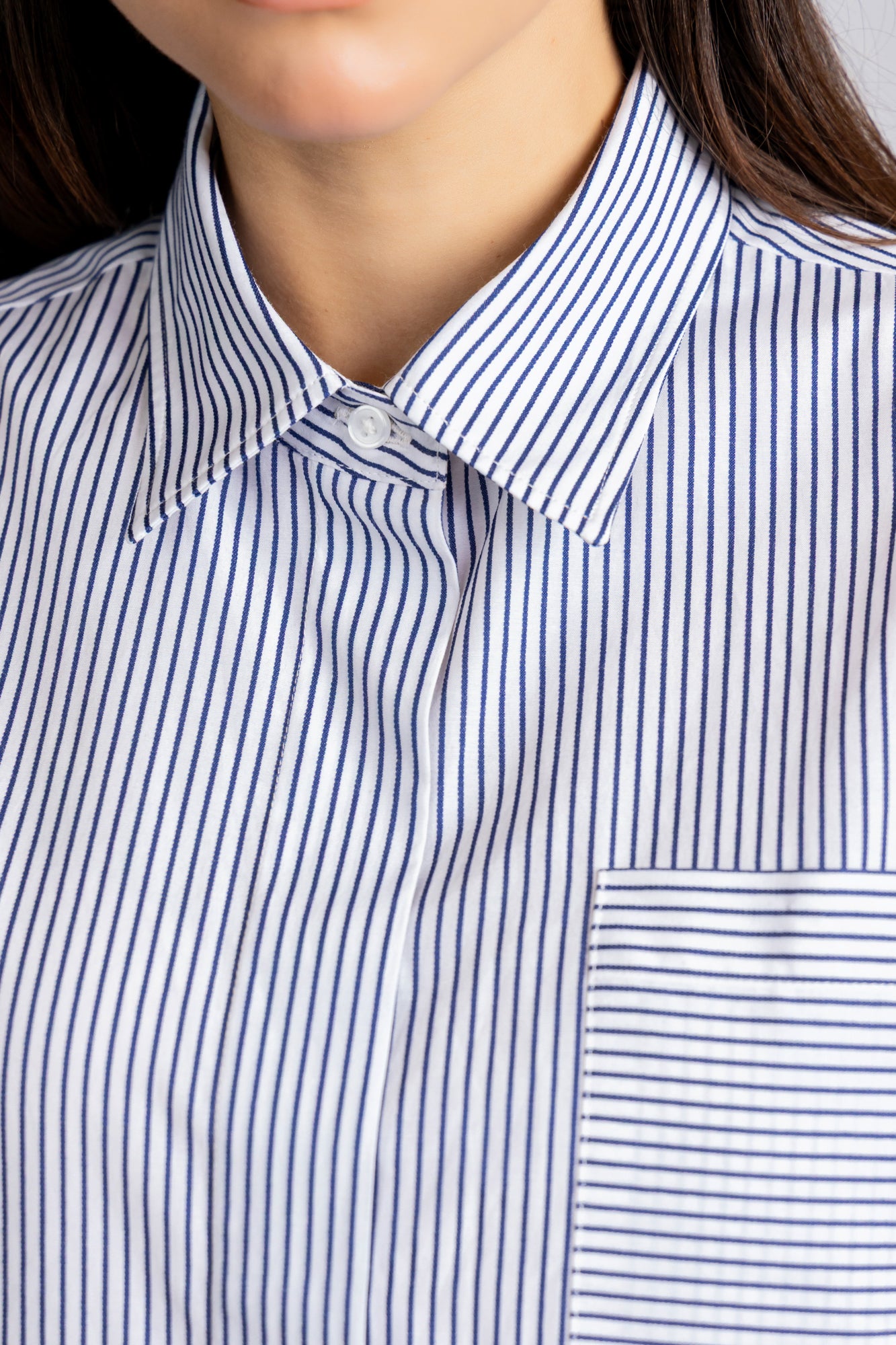 Blue Striped Sleeve Patch Shirt