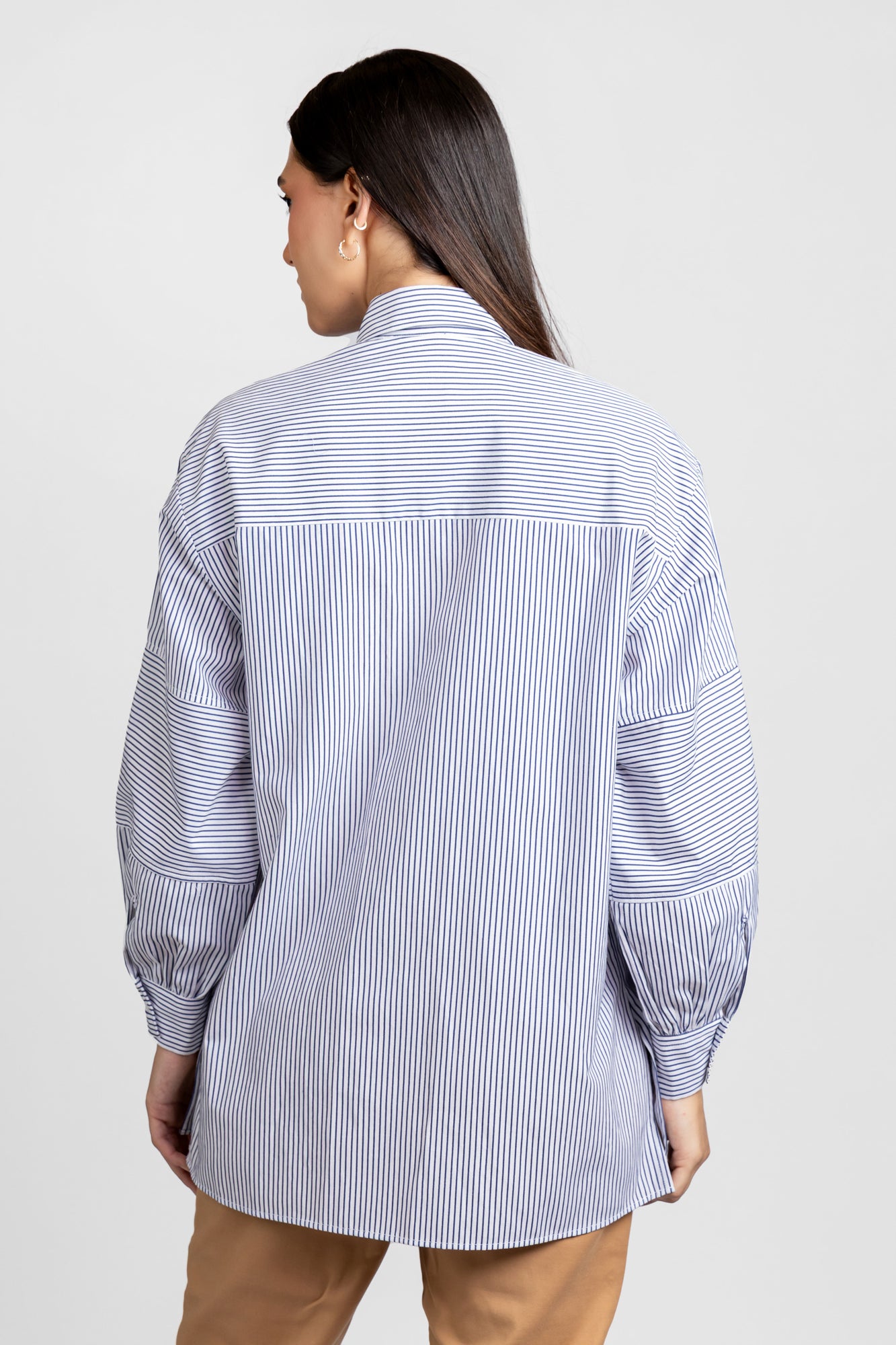 Blue Striped Sleeve Patch Shirt
