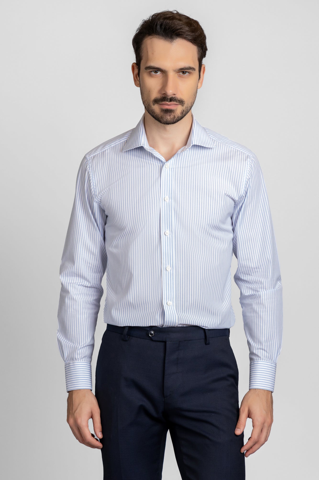 Light Blue Striped Poplin Shirt - Regular Fit