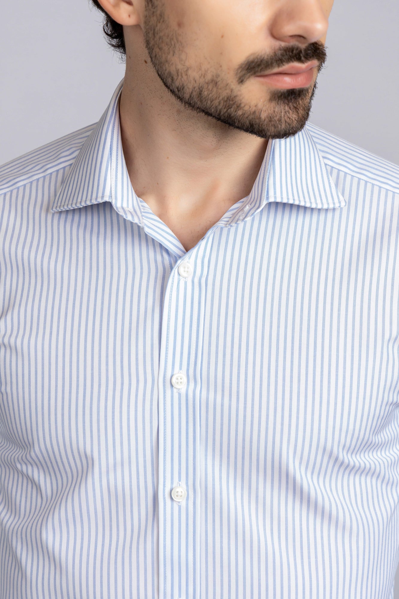 Light Blue Striped Poplin Shirt - Regular Fit