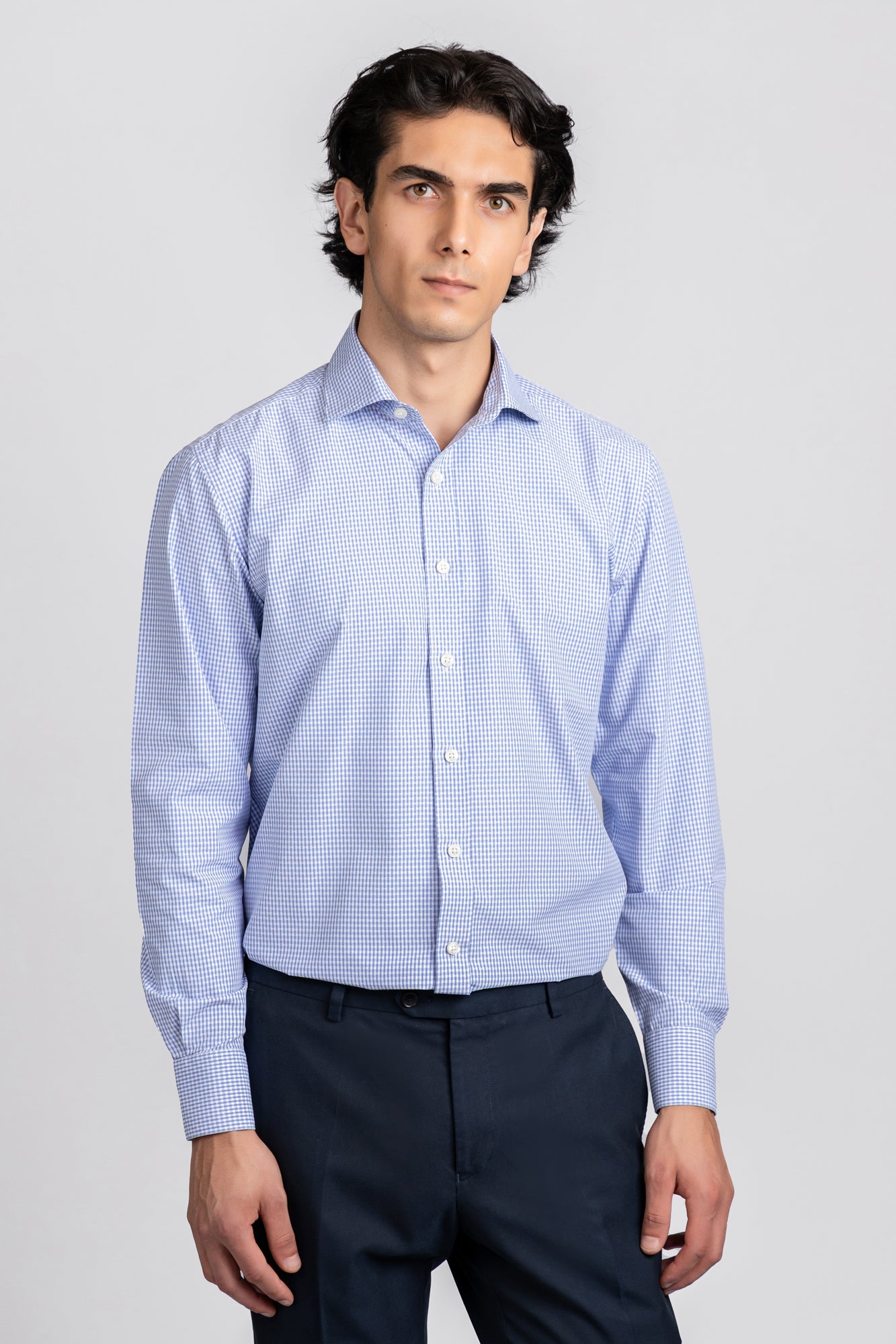 Light Blue Dobby Check Shirt