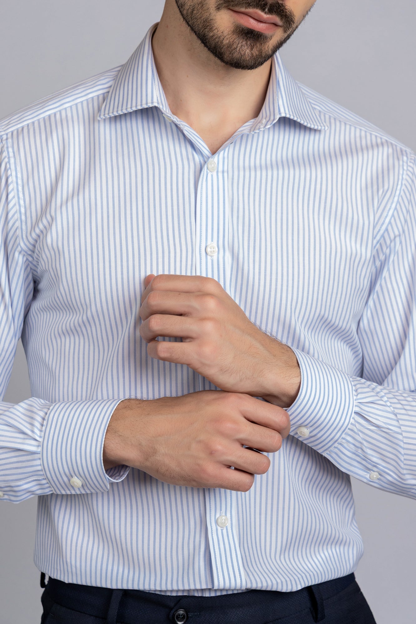 Light Blue Striped Poplin Shirt - Regular Fit