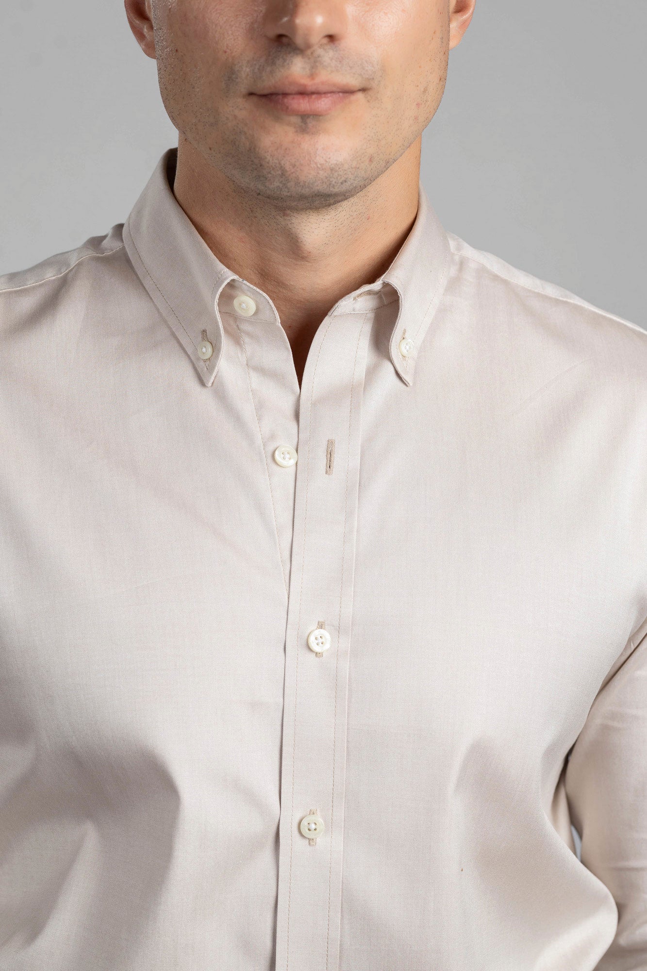 Beige Oxford Button-Down Shirt