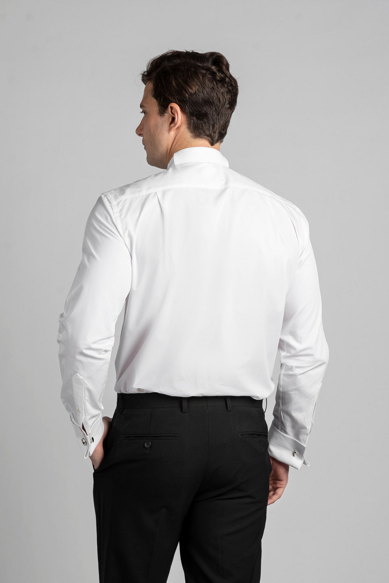 White Hidden Placket Tuxedo Shirt - Regular Fit
