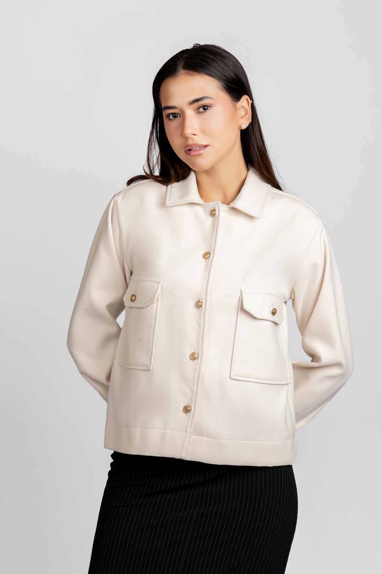 Brushed Overshirt with Flap Pockets Cream