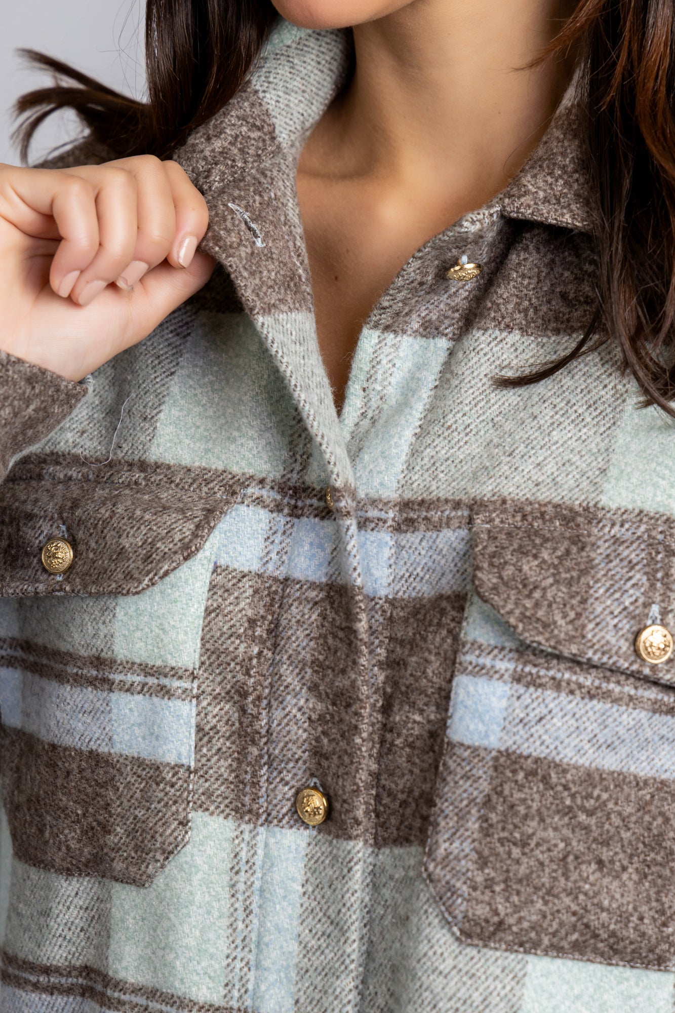 Brushed Checkered Overshirt with Flap Pockets Mint Check