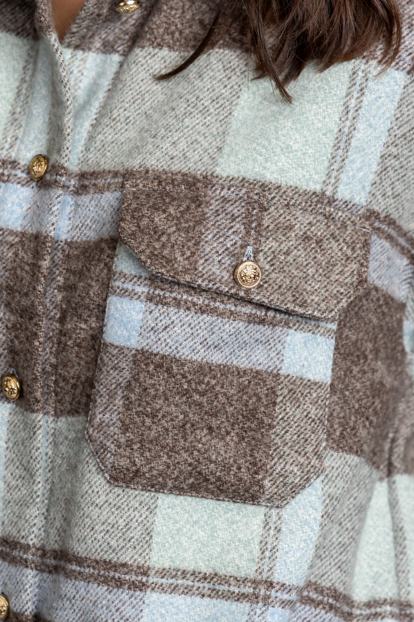 Brushed Checkered Overshirt with Flap Pockets Mint Check
