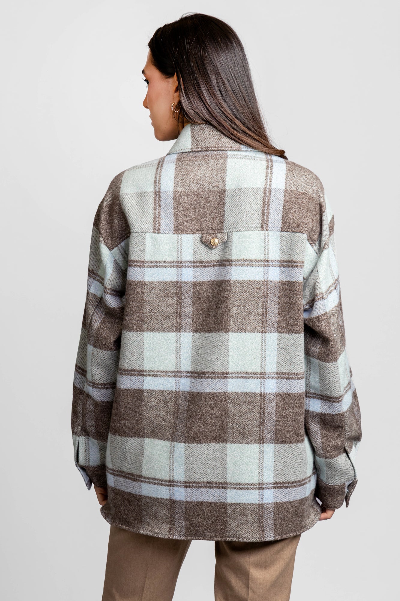 Brushed Checkered Overshirt with Flap Pockets Mint Check