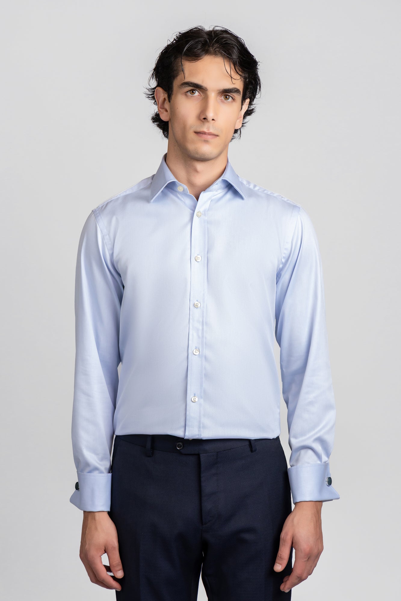 Light Blue Twill Double Cuff Non-Iron Shirt - Regular Fit