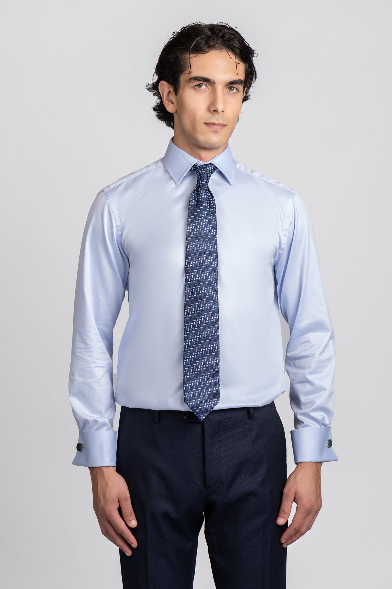 Light Blue Twill Double Cuff Non-Iron Shirt - Regular Fit