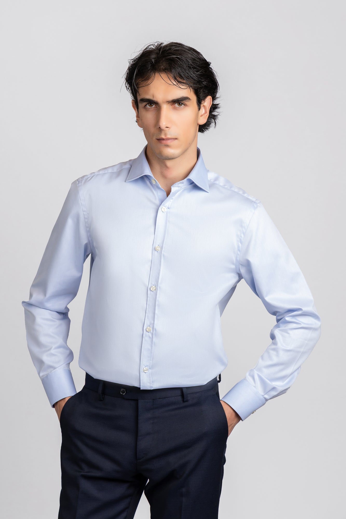 Light Blue Twill Non-Iron Shirt - Slim Fit