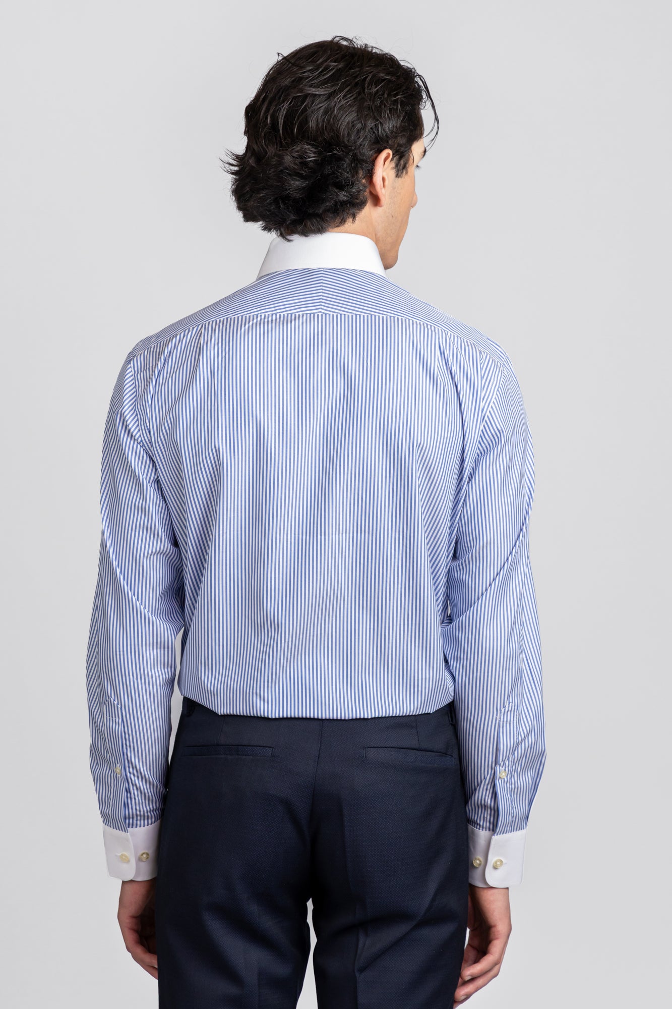 Blue Striped Poplin Contrast Shirt - Regular Fit
