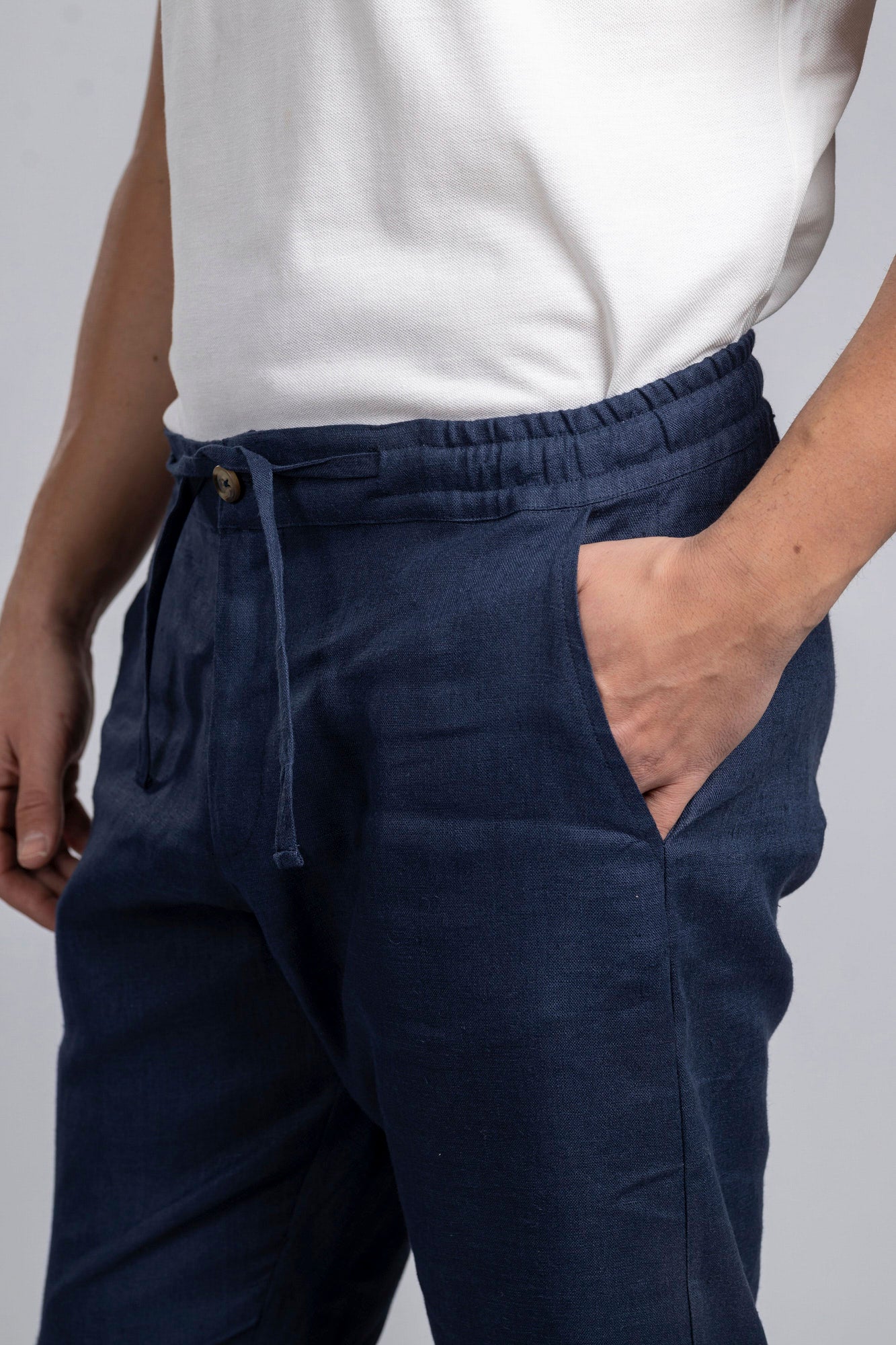 Navy Pure Linen Pants