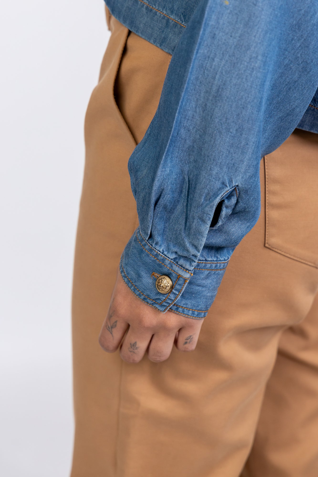 Medium Blue Denim Tencel Shirt with Flap Pockets