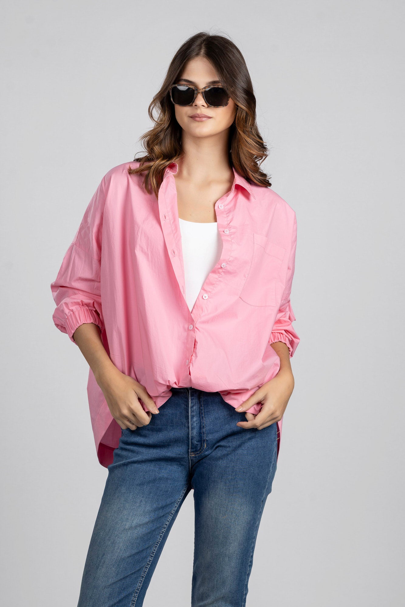 Pink Oversized Hem Tie Shirt