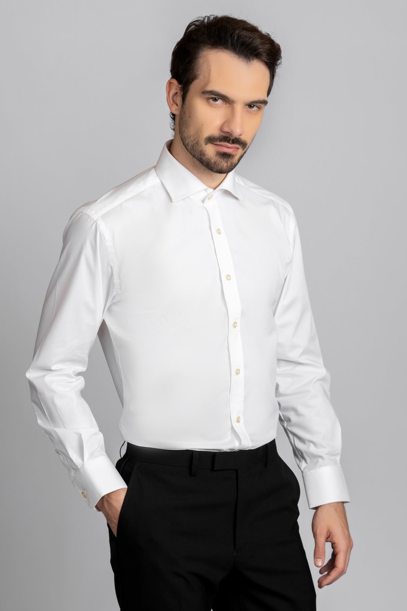 White Poplin Stretch Shirt - Regular Fit