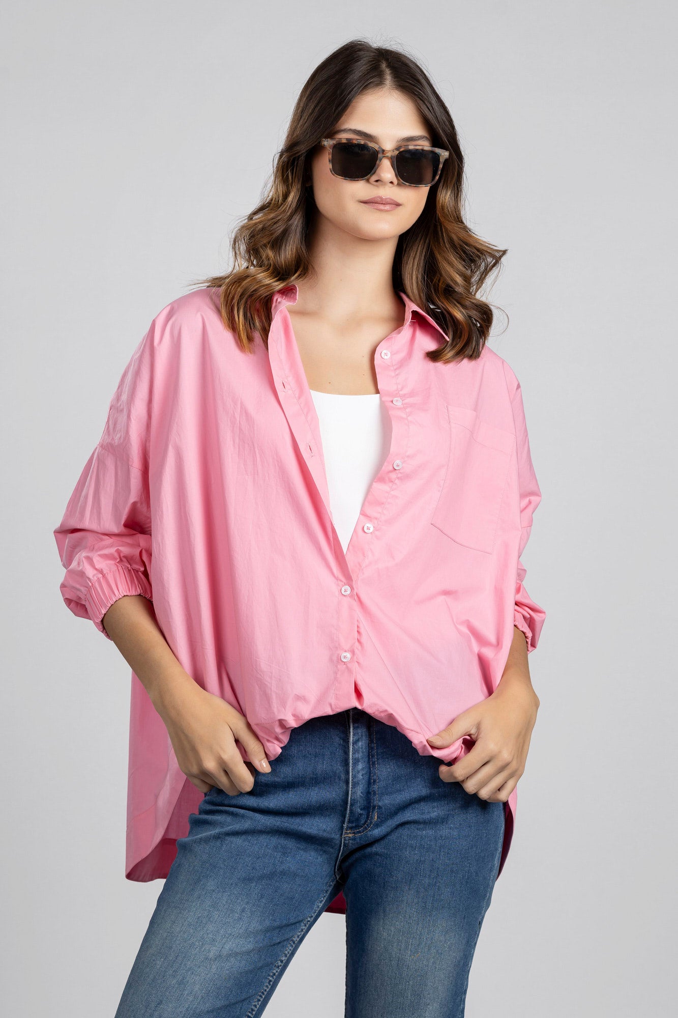 Pink Oversized Hem Tie Shirt