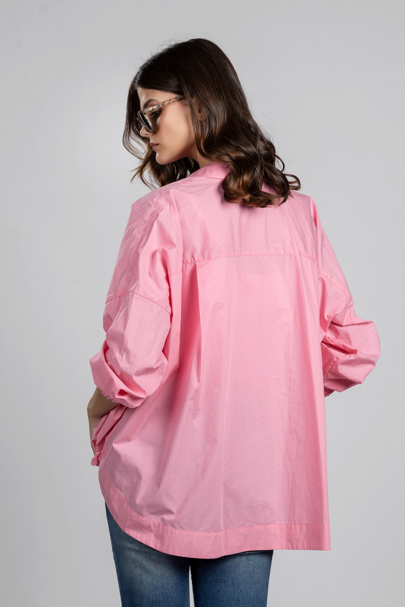 Pink Oversized Hem Tie Shirt