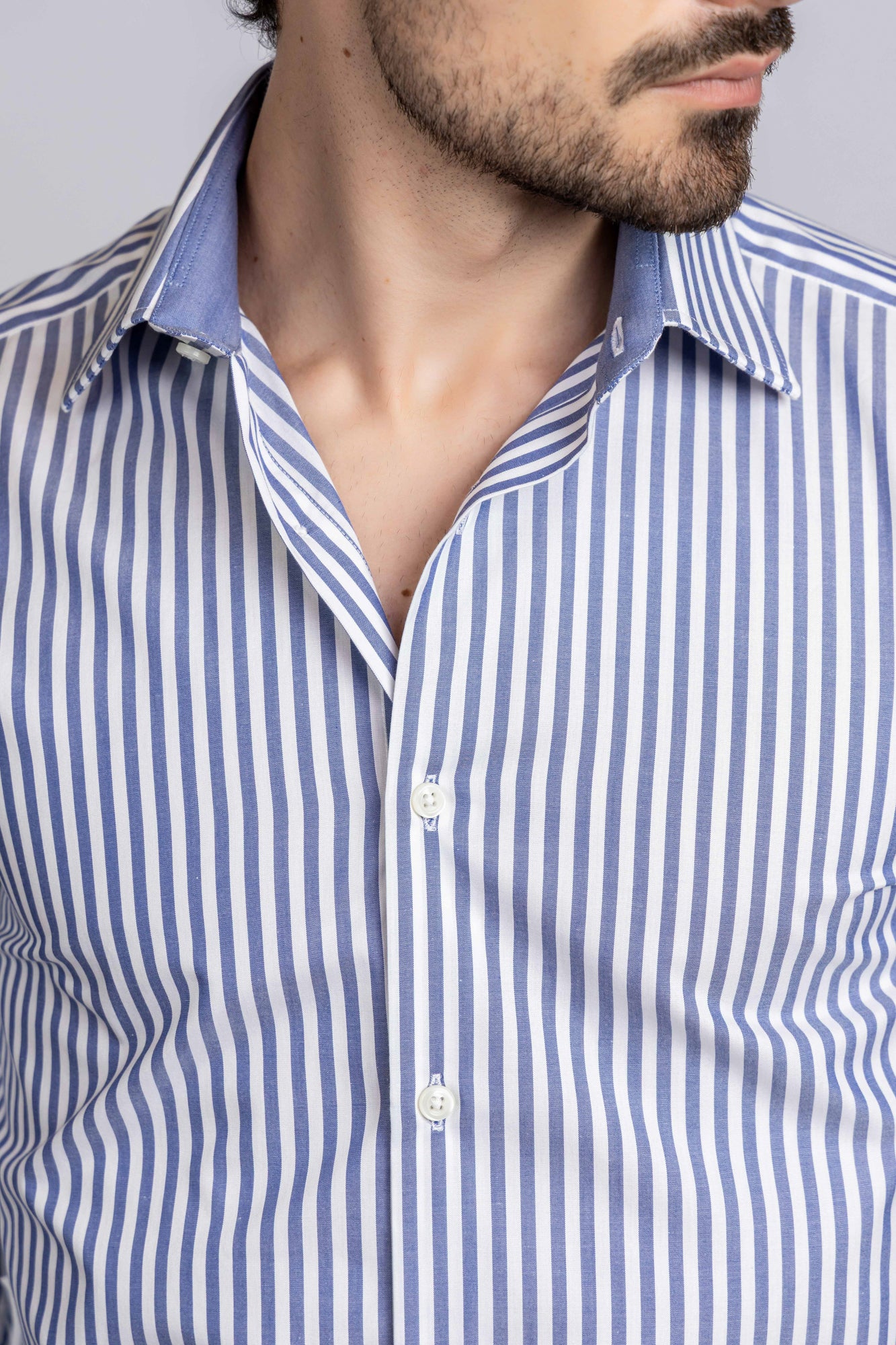 Navy Striped Poplin Shirt - Regular Fit