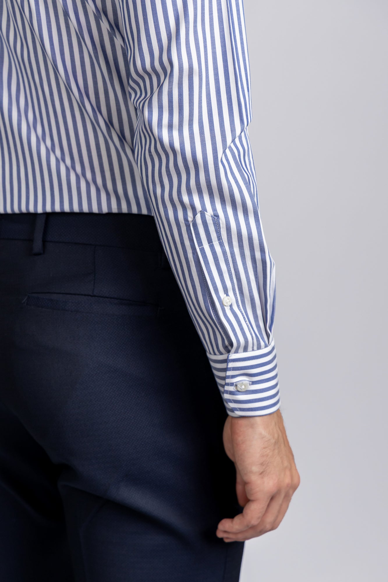 Navy Striped Poplin Shirt - Regular Fit