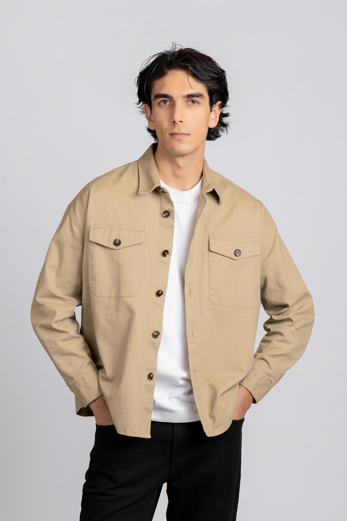 Beige Gaberdine Overshirt