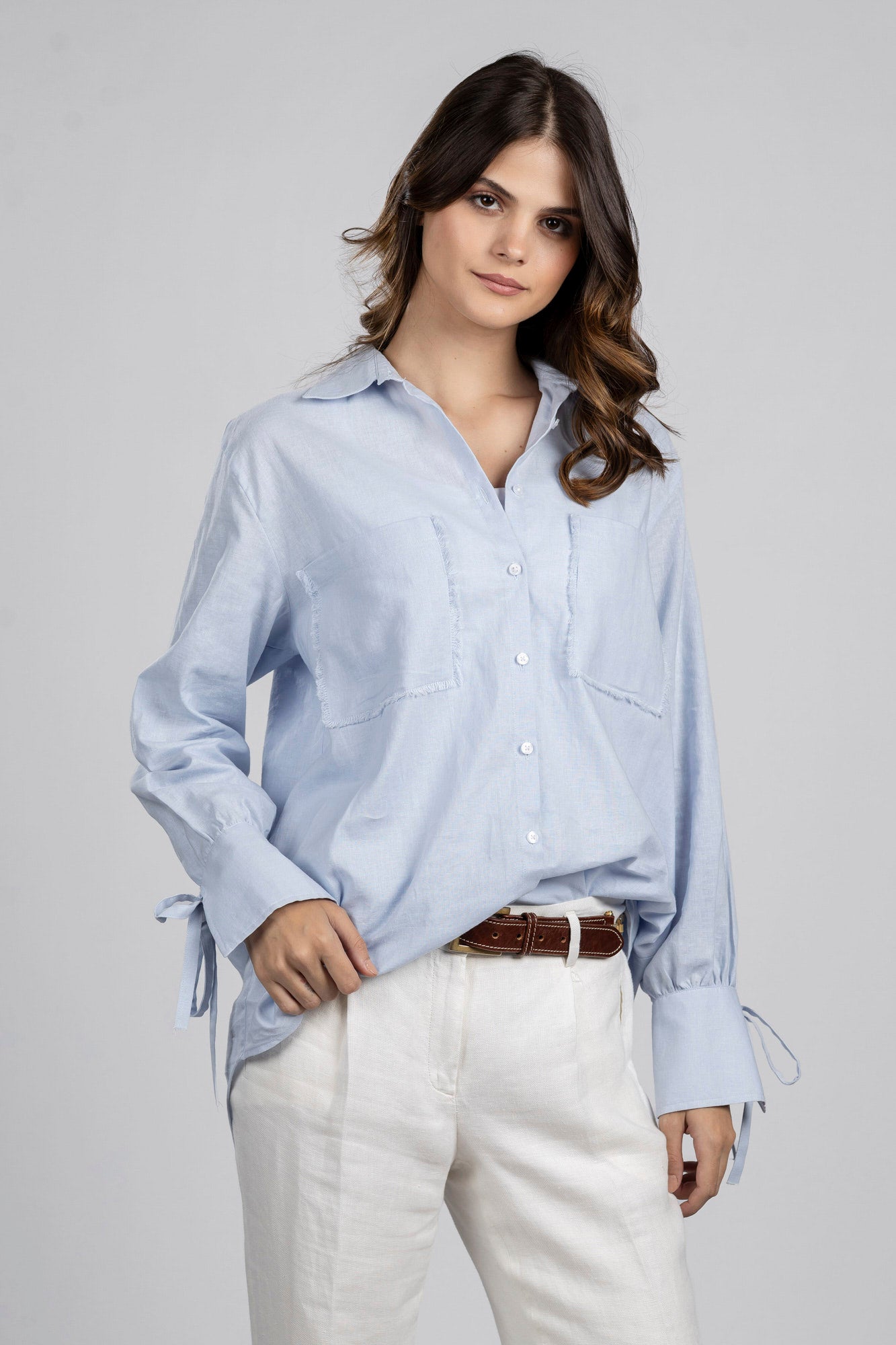 Light Blue Linen Cotton Oversized Shirt
