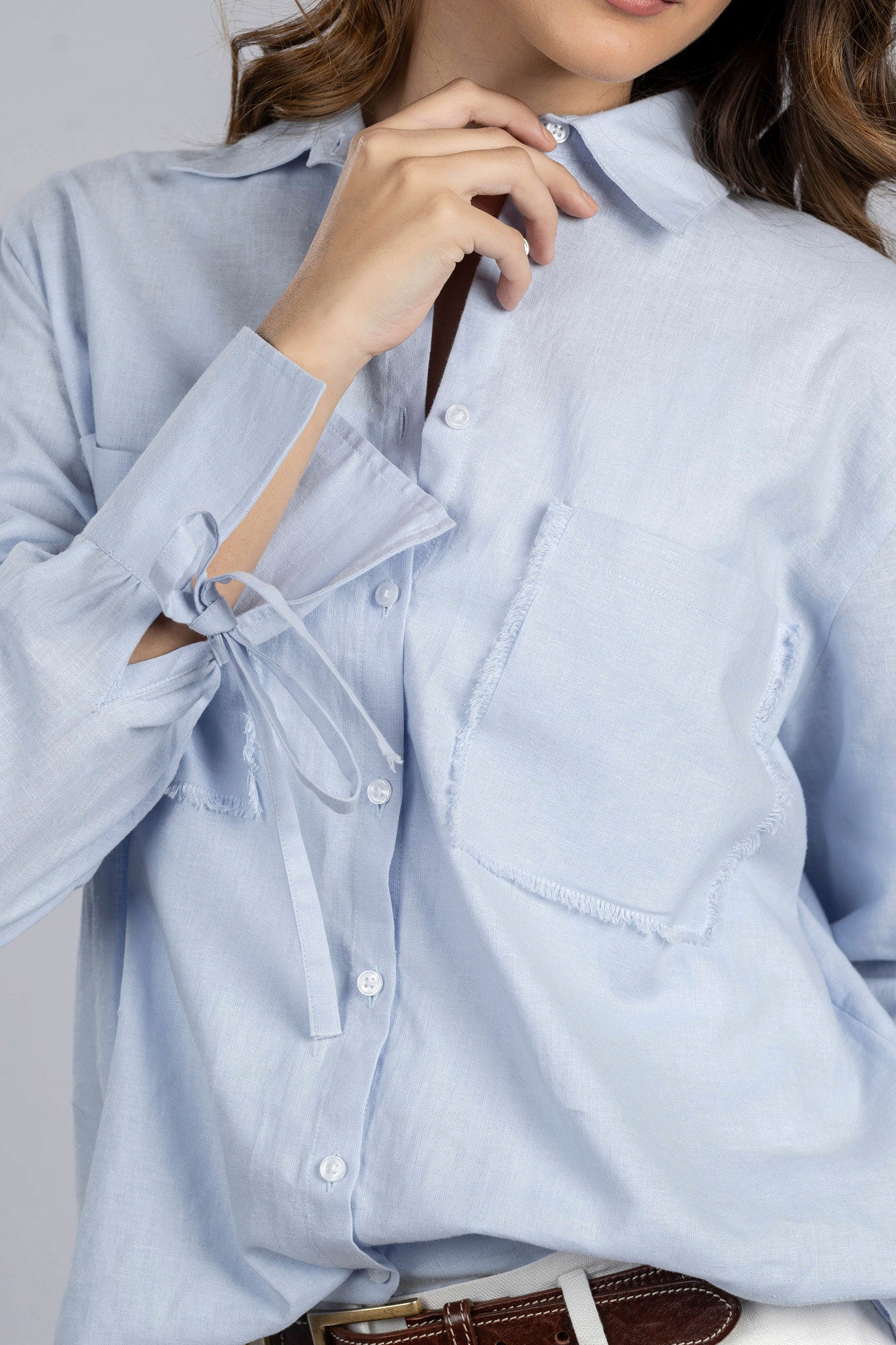 Light Blue Linen Cotton Oversized Shirt