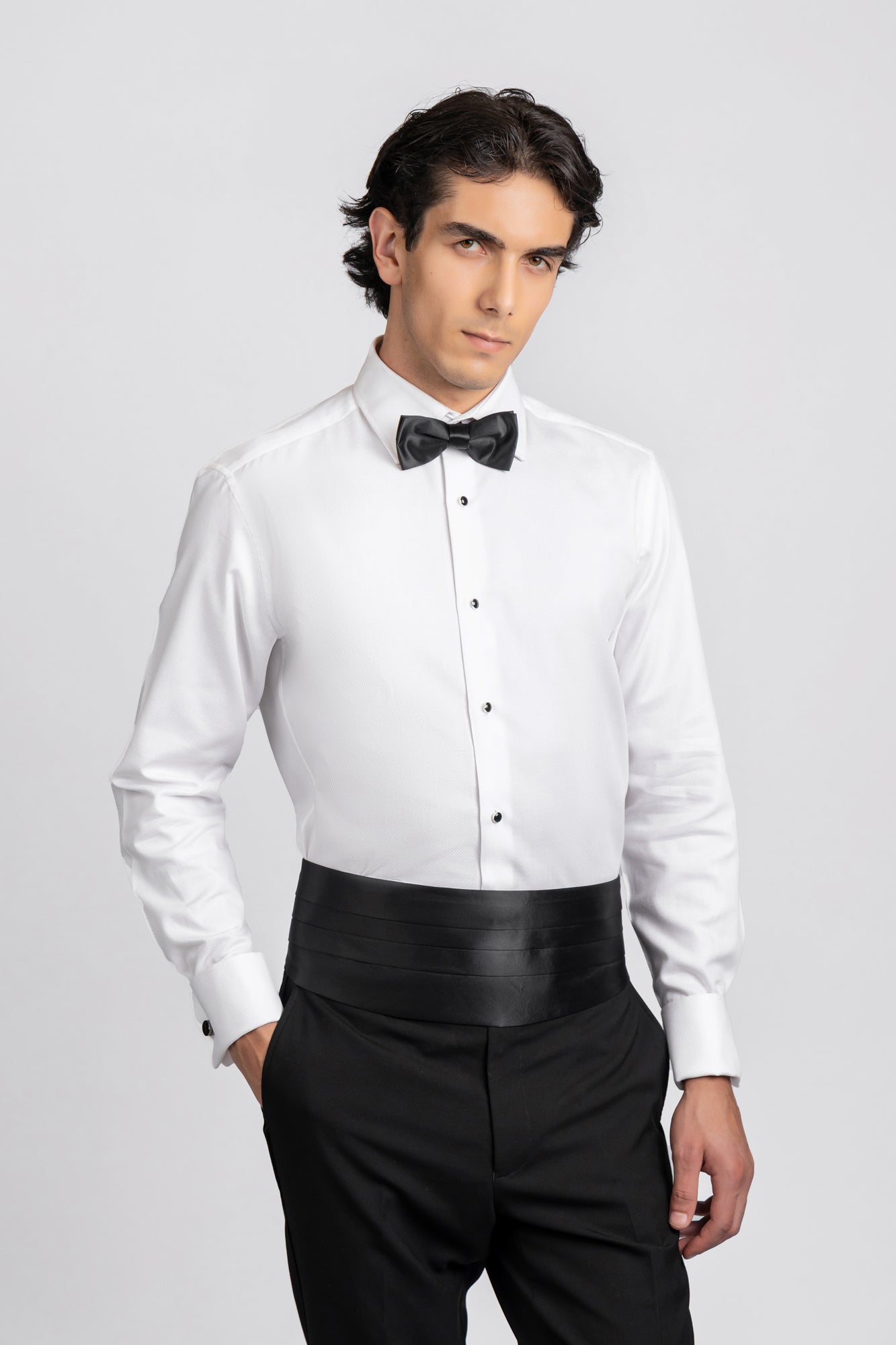White Dobby Tuxedo Shirt - Regular Fit