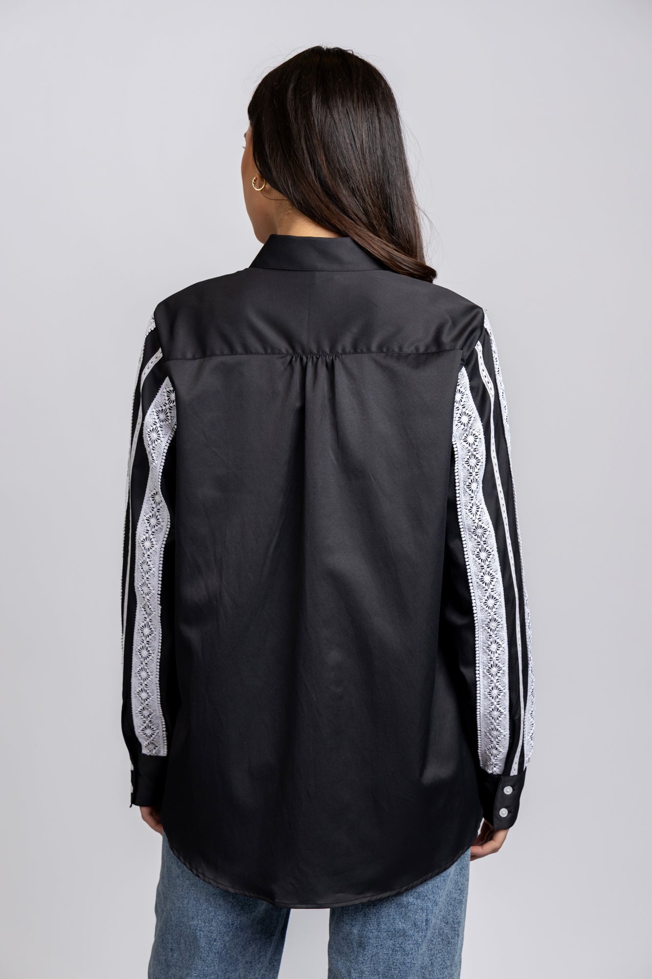 Black Sleeve Detail Stretch Shirt