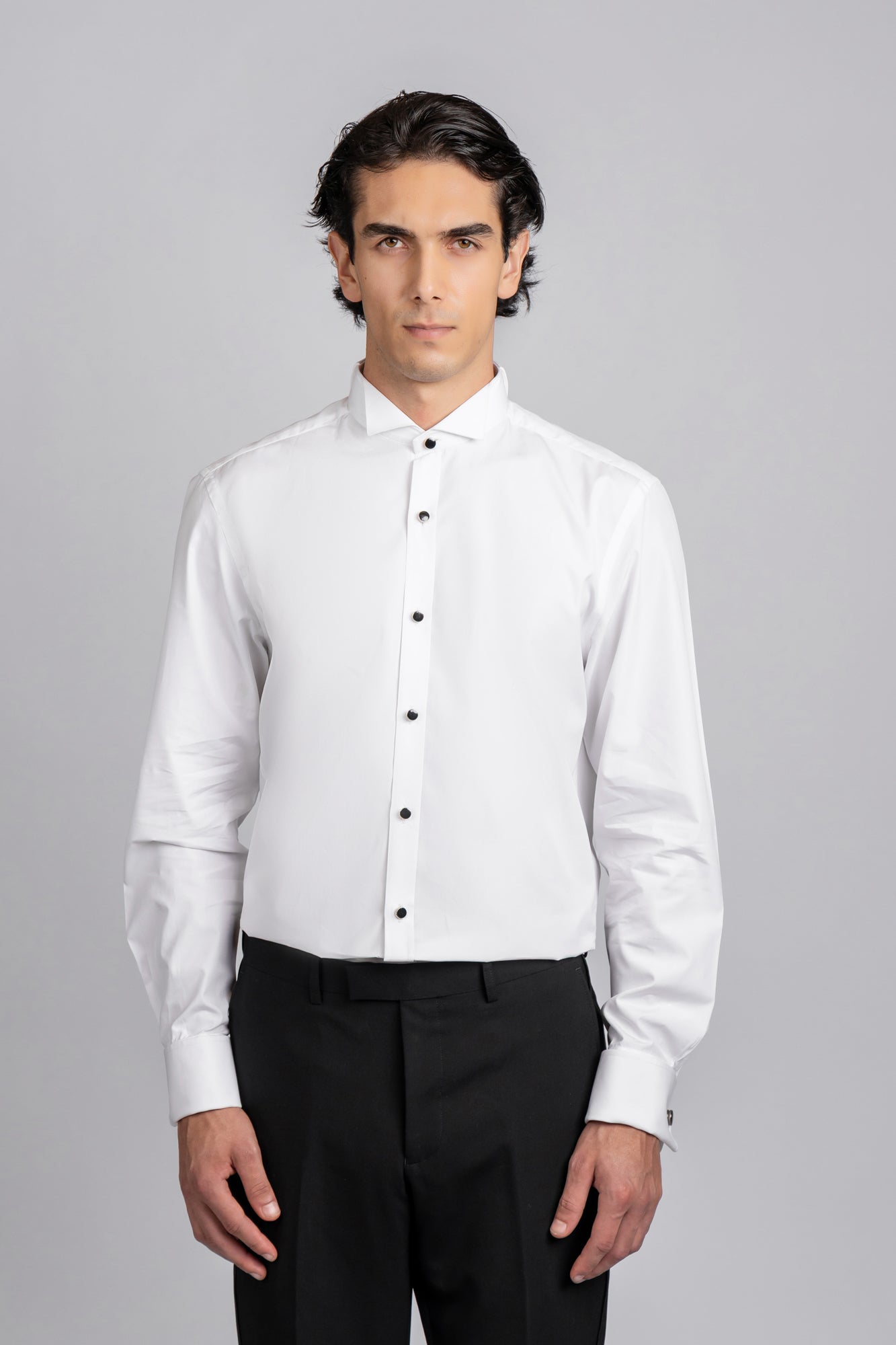 White Twill Tuxedo Shirt - Slim Fit