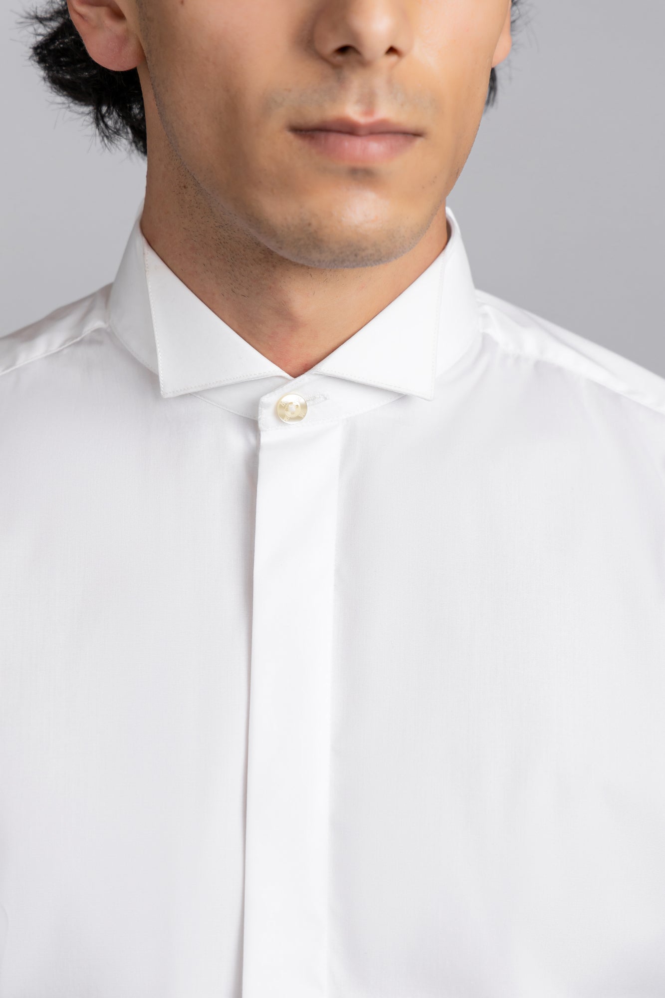 White Hidden Placket Tuxedo Stretch Shirt - Regular Fit