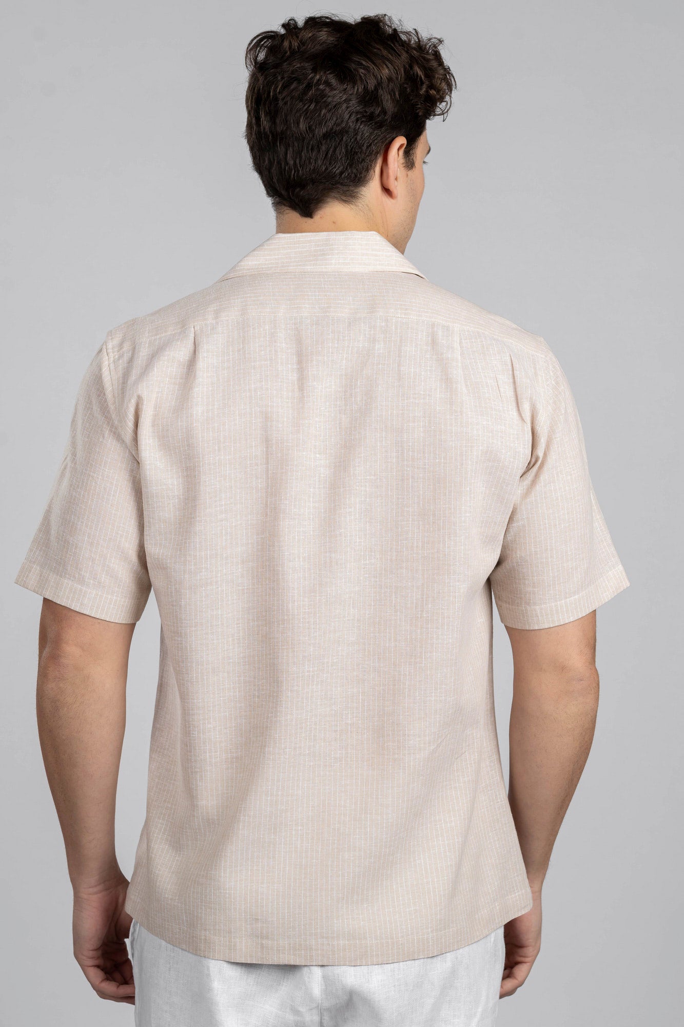 White Pin Stripe Linen Cotton Revere Shirt