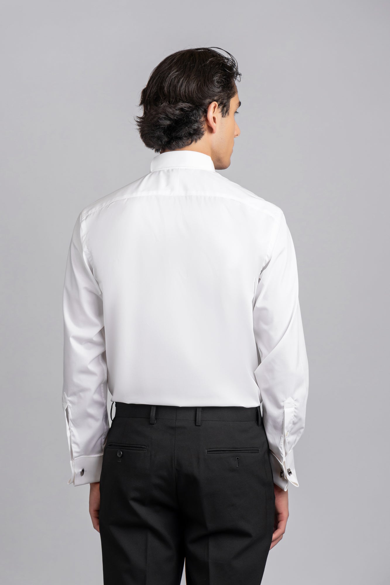 White Hidden Placket Tuxedo Stretch Shirt - Regular Fit