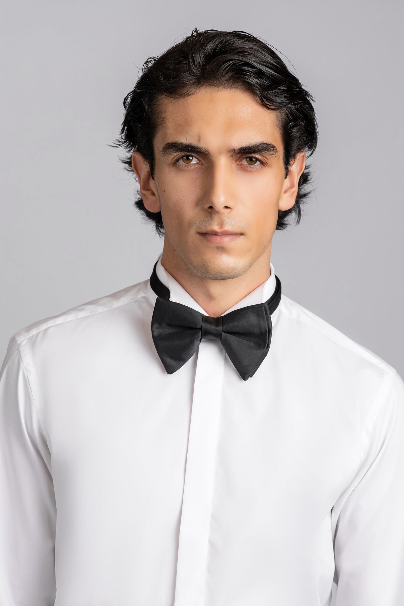 White Hidden Placket Tuxedo Stretch Shirt - Regular Fit