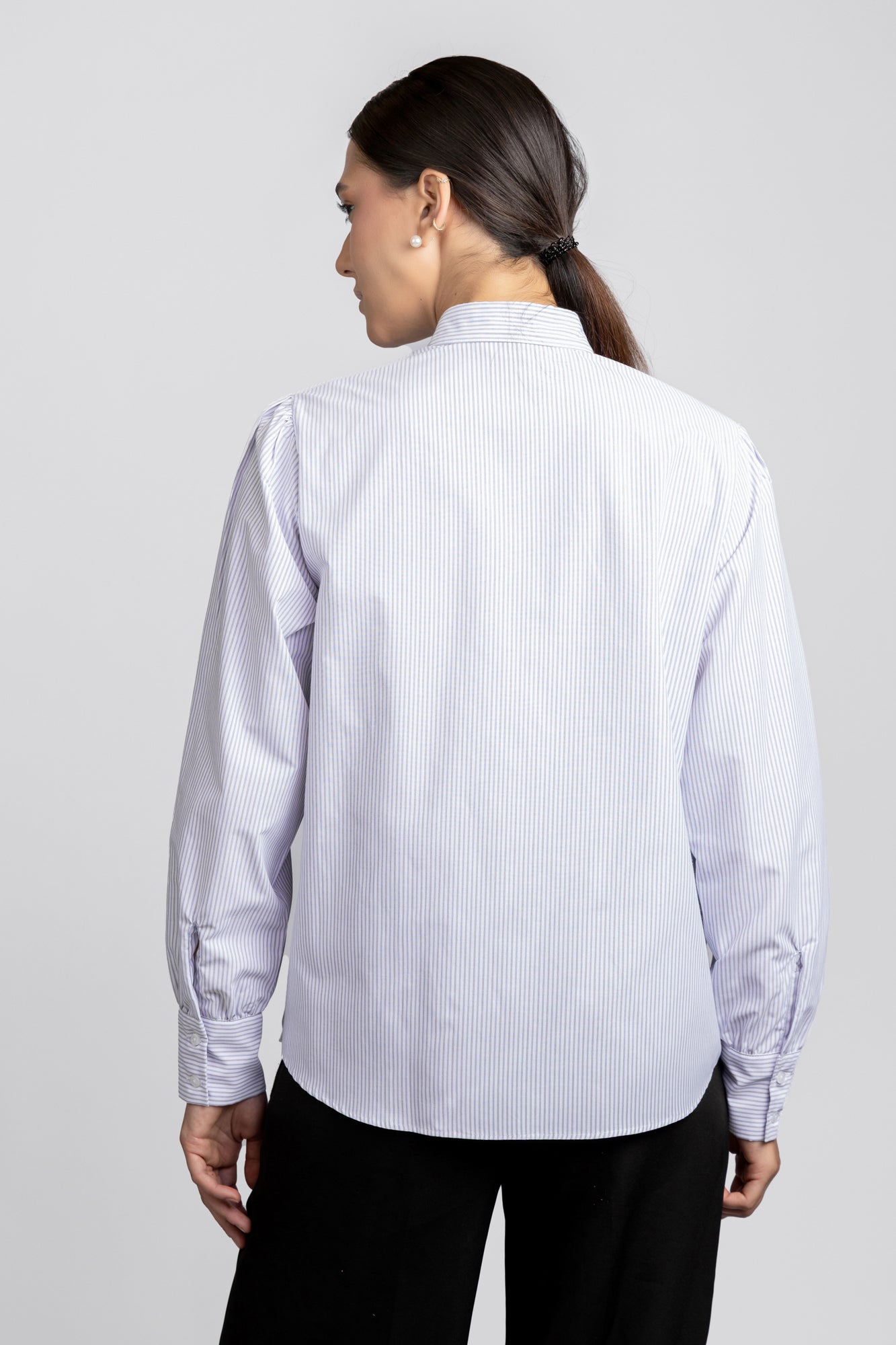 Striped Poplin Puff Sleeve Shirt