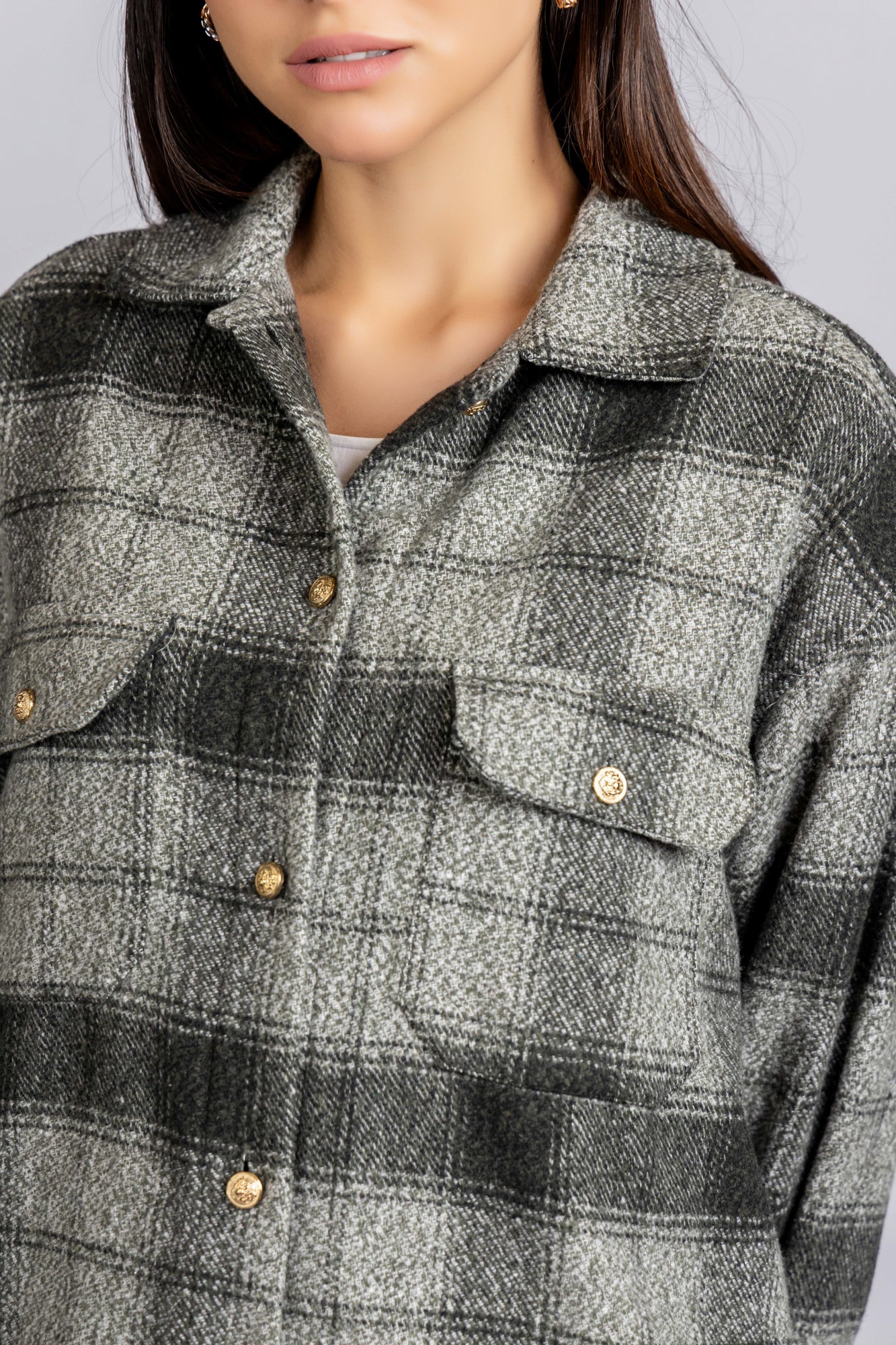 Brushed Checkered Overshirt with Flap Pockets Black