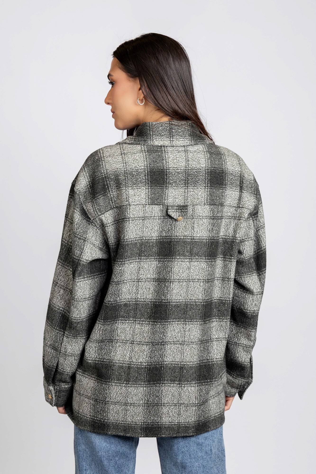Brushed Checkered Overshirt with Flap Pockets Black