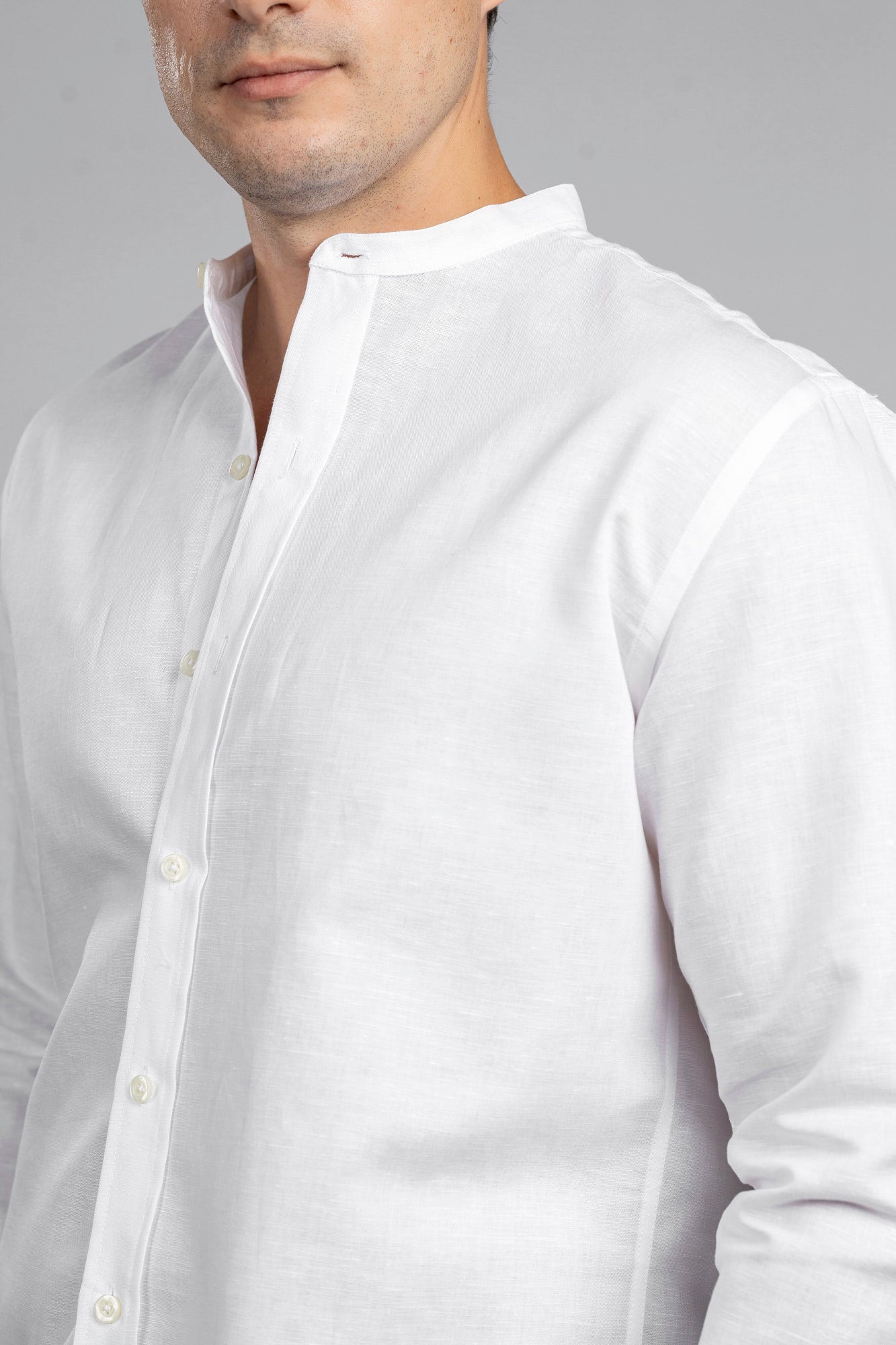 Linen Cotton Mandarin Collar Shirt