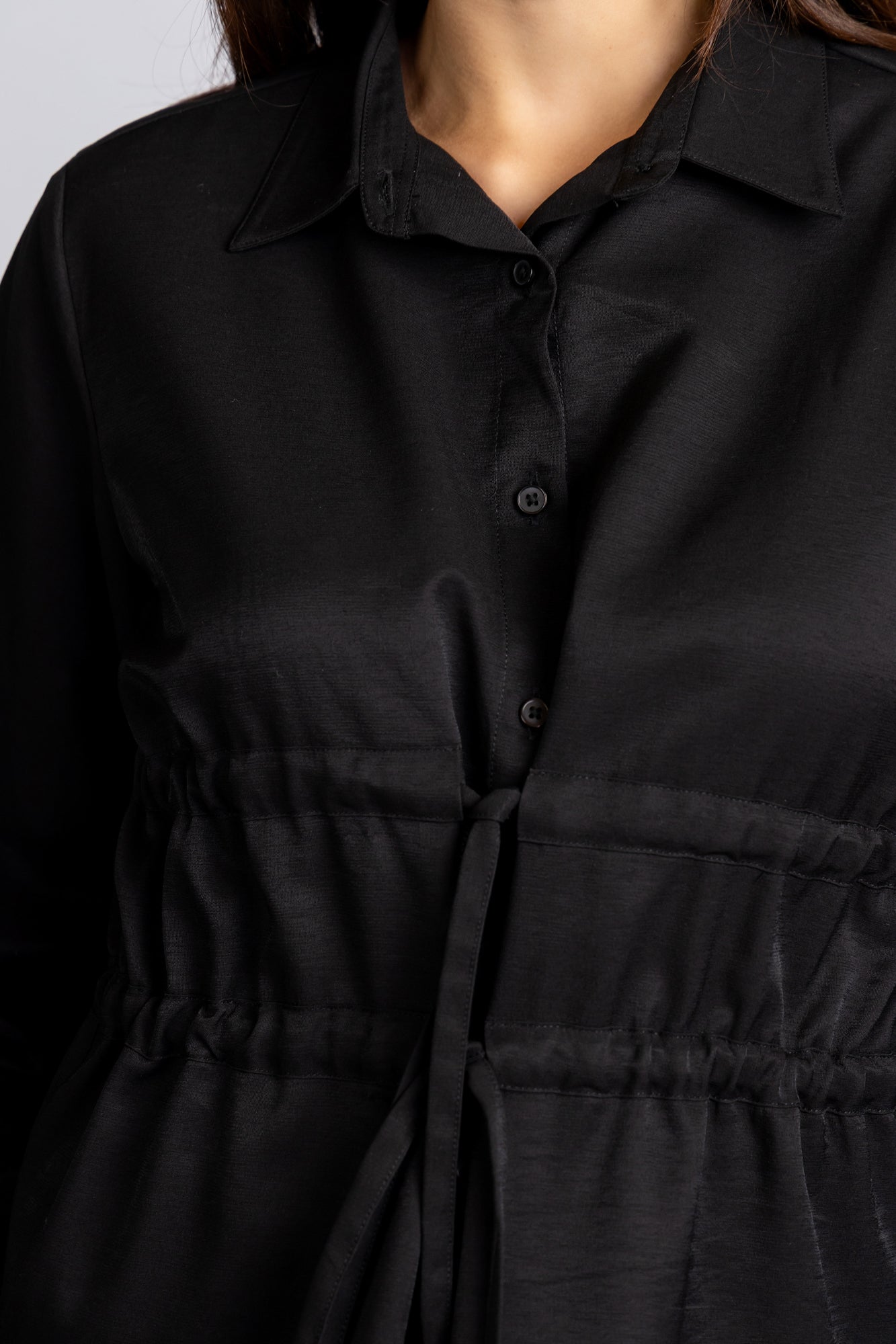 Black Viscose Waist Tie Shirt