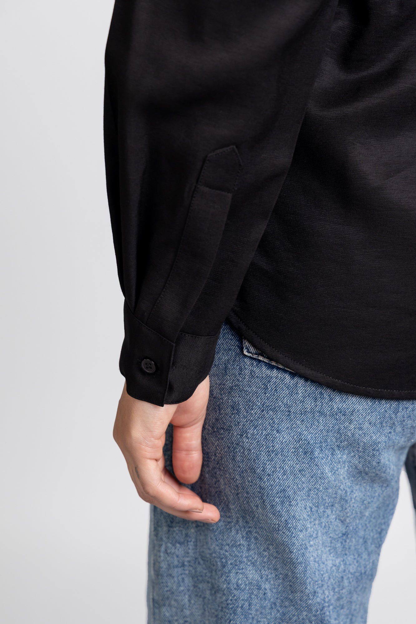 Black Viscose Waist Tie Shirt