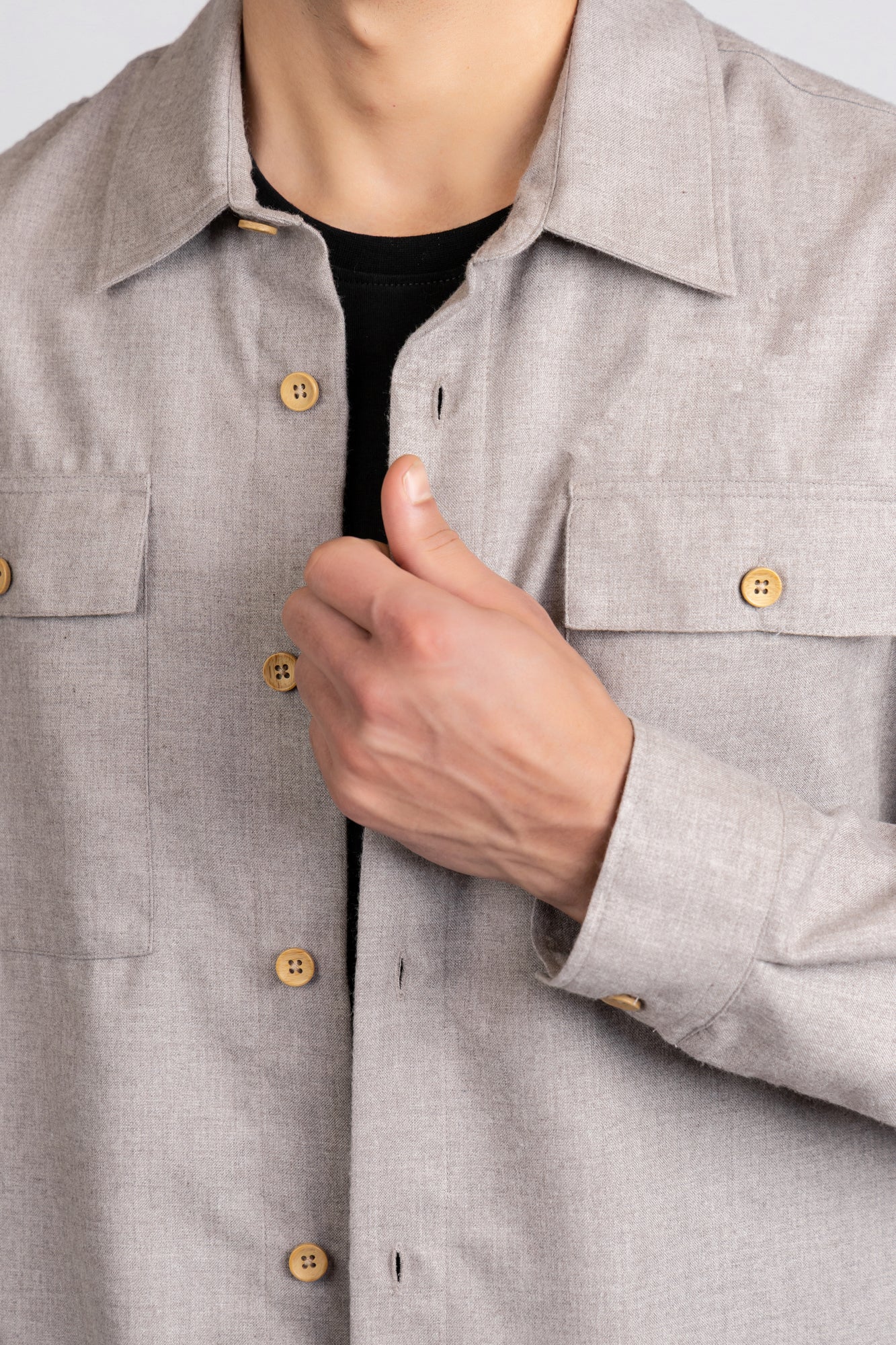 Brushed Shirt with Flap Pockets Beige
