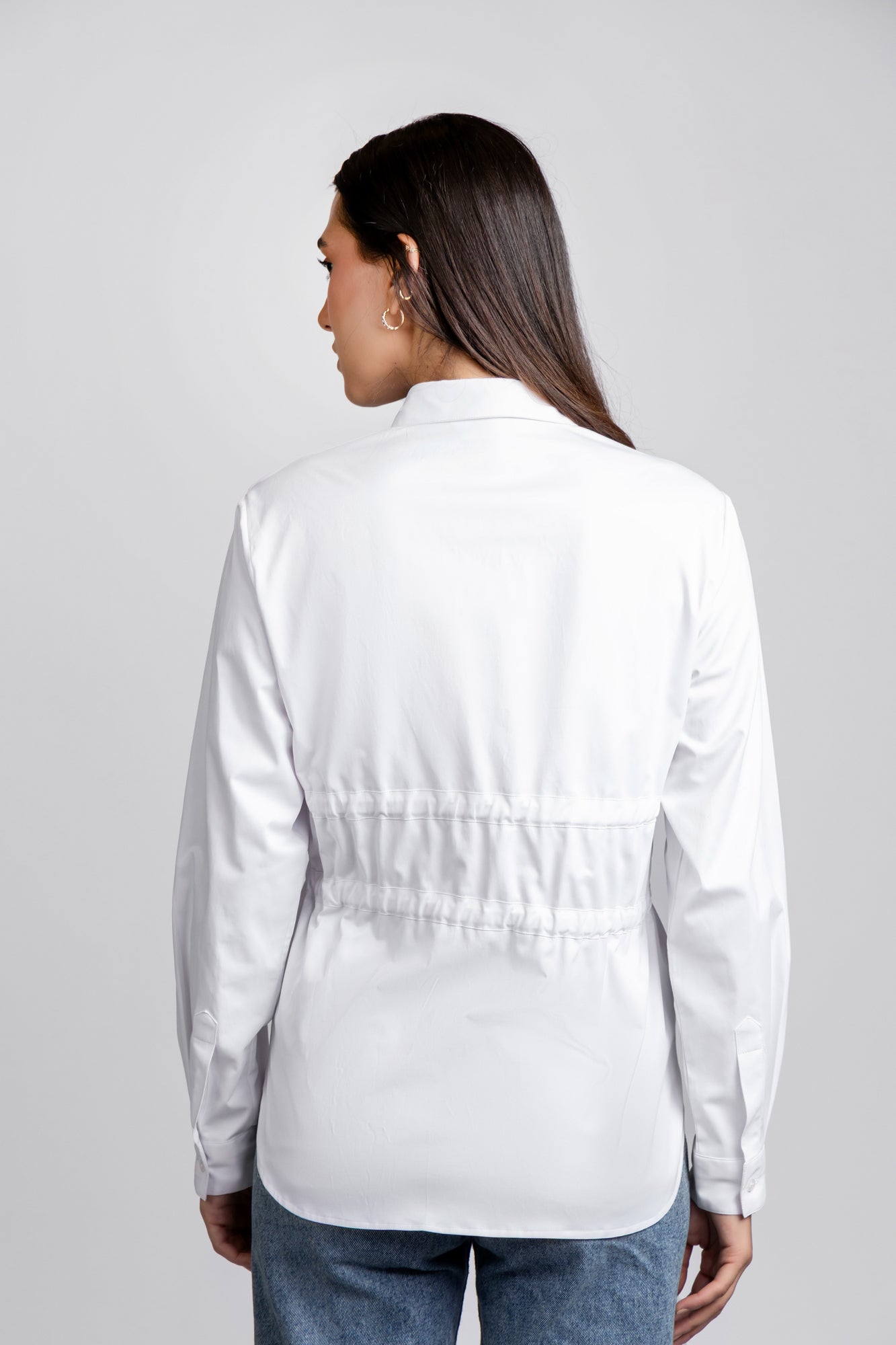 White Waist Tie Stretch Shirt