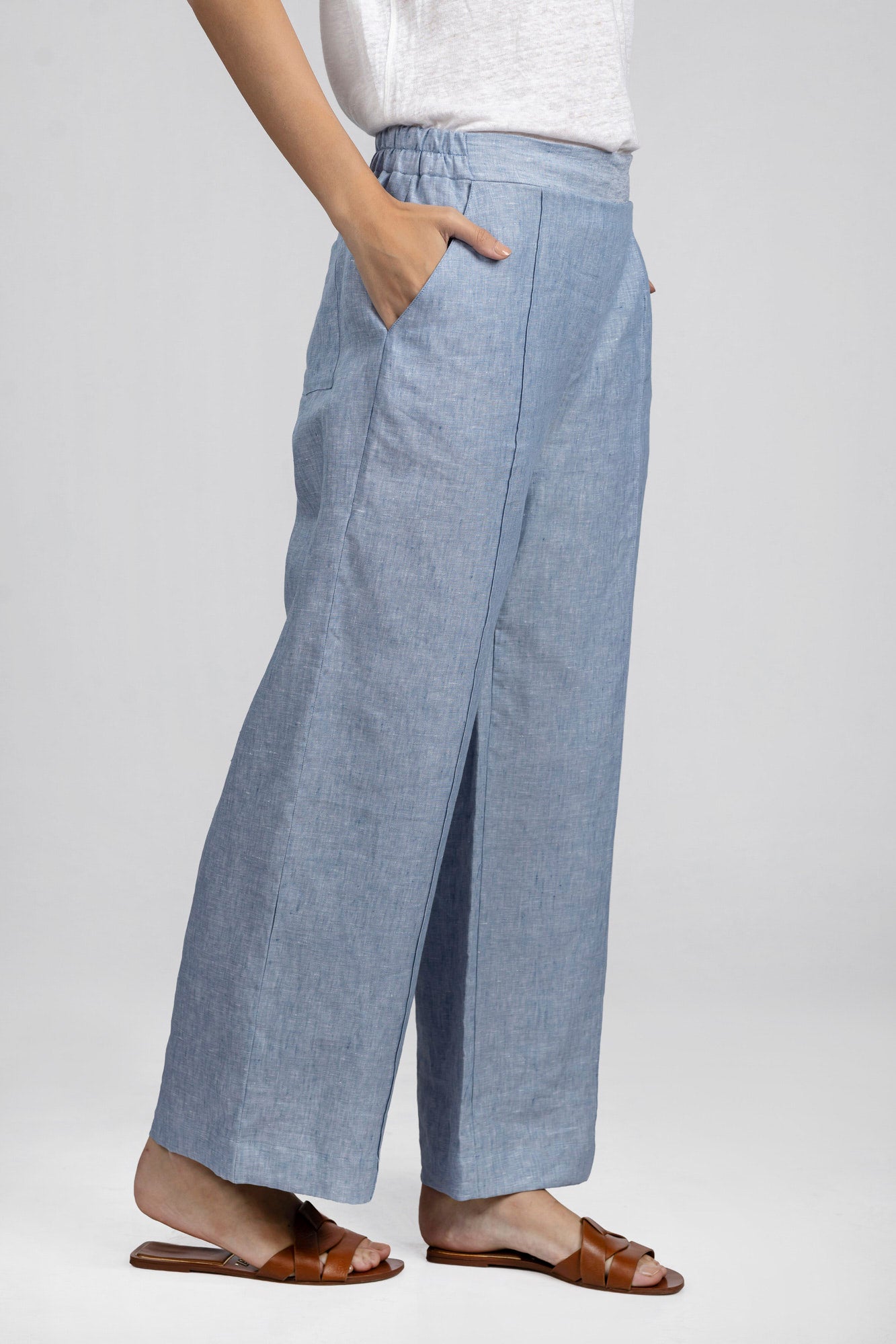Light Blue Pure Linen Pants