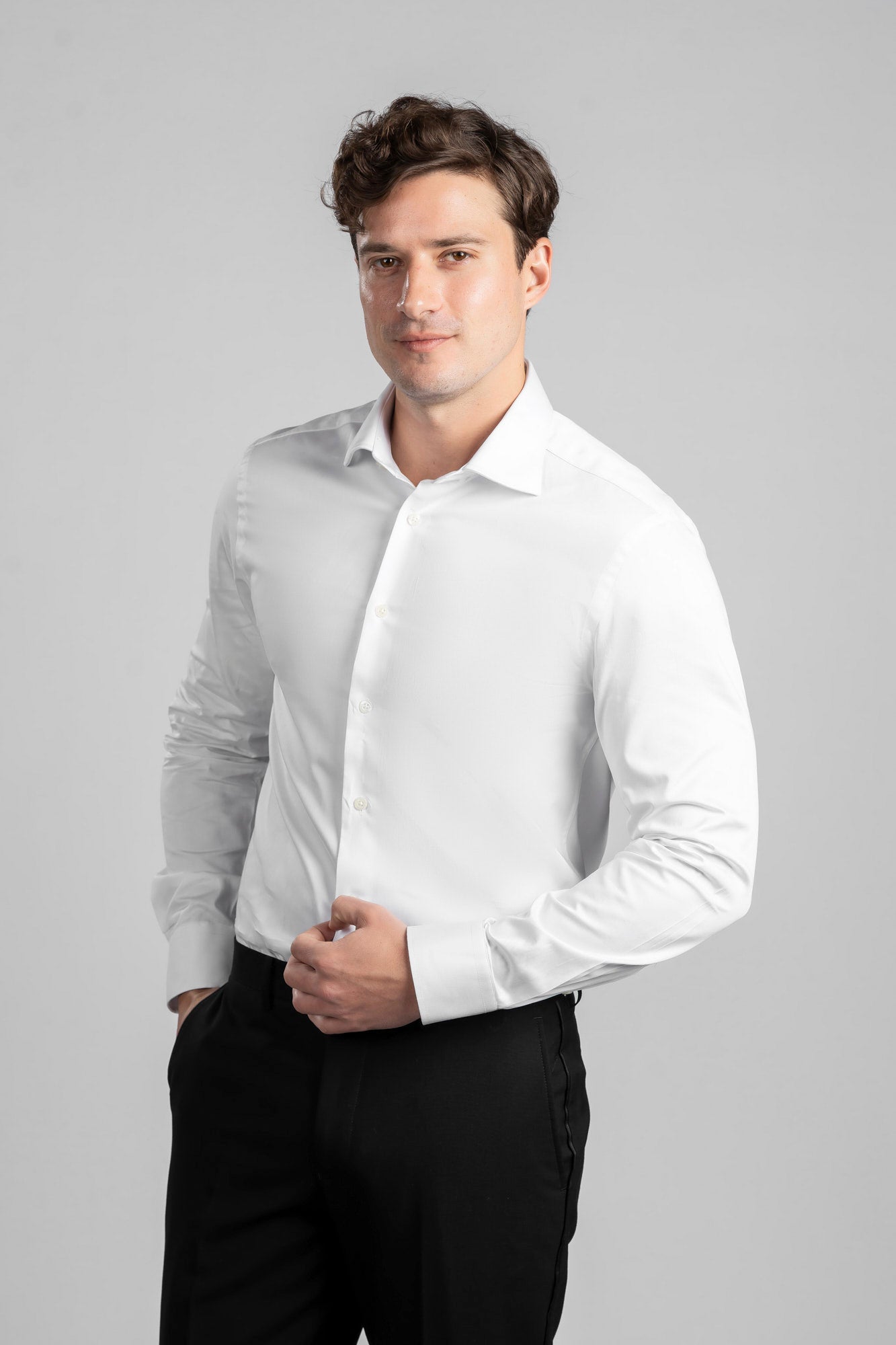 White Satin Twill Shirt - Slim Fit