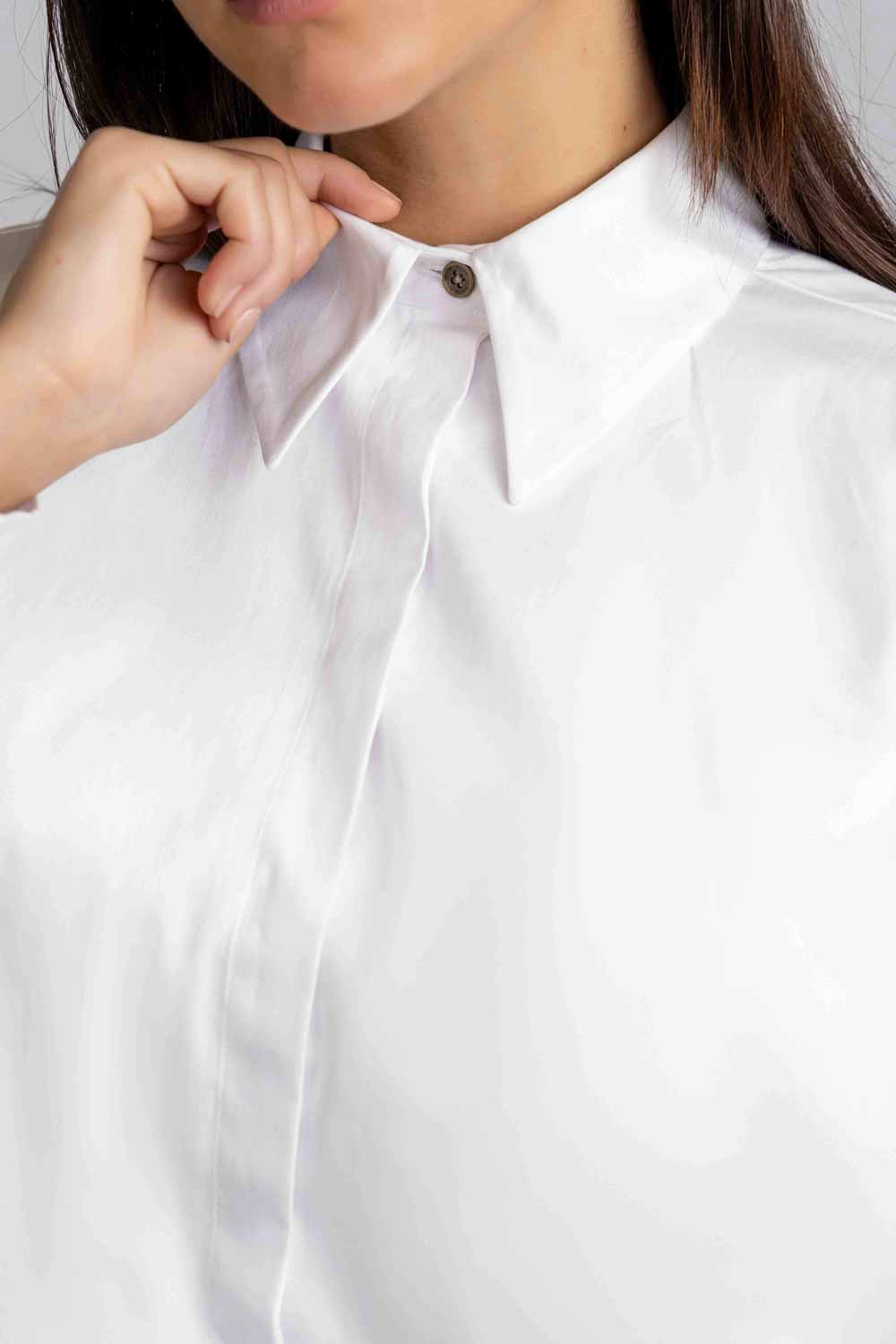 White Twill Fitted Cropped Shirt