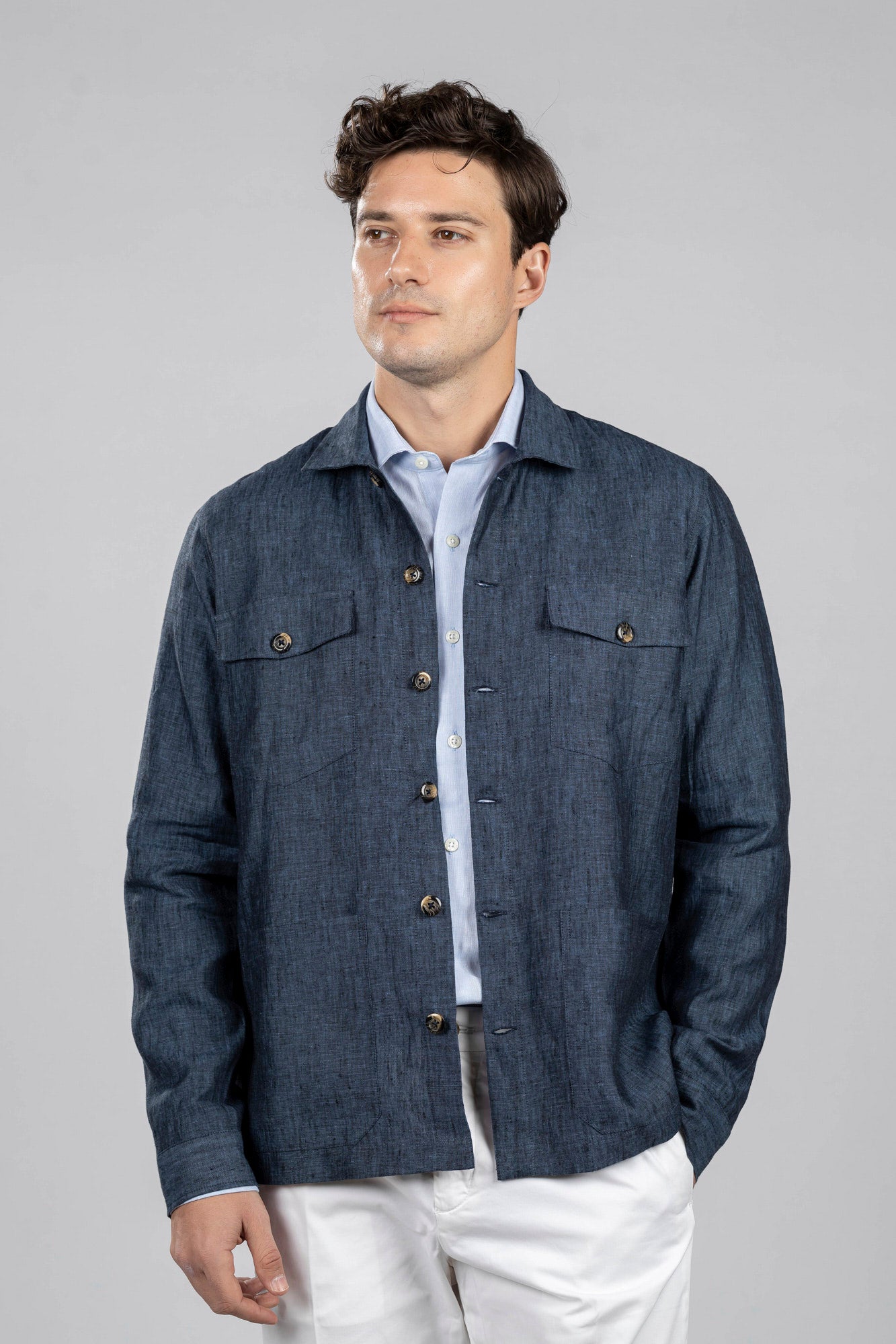 Navy Pure Linen Overshirt