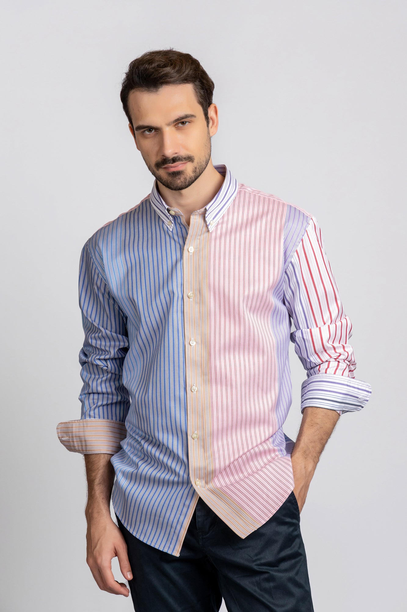 Multi-Color Striped Poplin Shirt