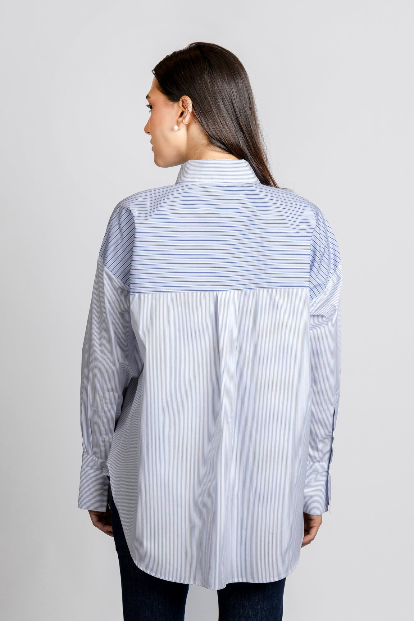 White Striped Patch-Work Shirt with Flap Pockets