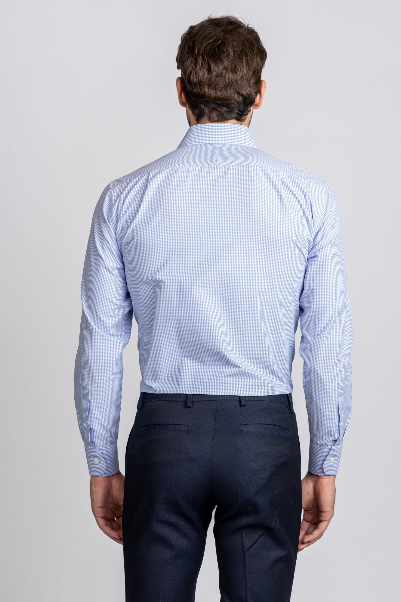 Sky Blue Checkered Poplin Shirt - Regular Fit